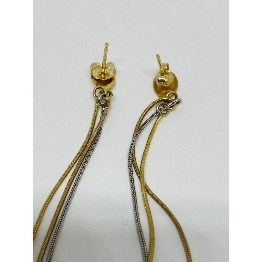 Solid 14k Tri Color 3 strand Omega Dangle Drop Earrings Hearts Beads 3” - Picture 2 of 6